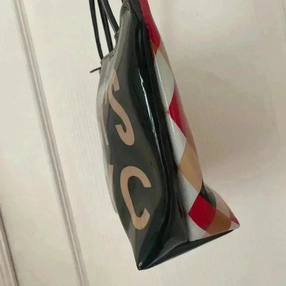 Macys NYC Vintage Small Shopper Tote Argyle Pattern Plastic Tote Bag - Picture 9 of 11